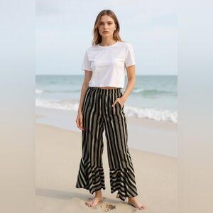 Wide Legged Striped Black and White Women's Pants